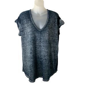 Free People Beach V-Neck T-shirt Slouchy Burnout Oversized Short Sleeve Navy S